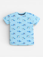 Boys Shark Print Cotton Pajama Set “ T-Shirt & Shorts Nightwear