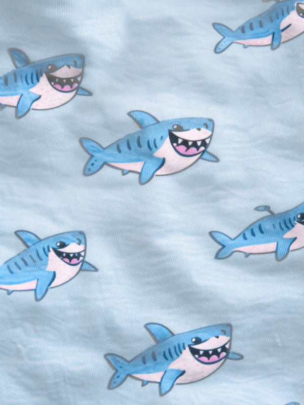 Boys Shark Print Cotton Pajama Set “ T-Shirt & Shorts Nightwear