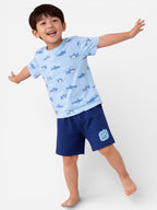 Boys Shark Print Cotton Pajama Set “ T-Shirt & Shorts Nightwear