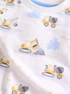Boys Construction Vehicle Print Cotton Pajama Set “ T-Shirt & Shorts Nightwear