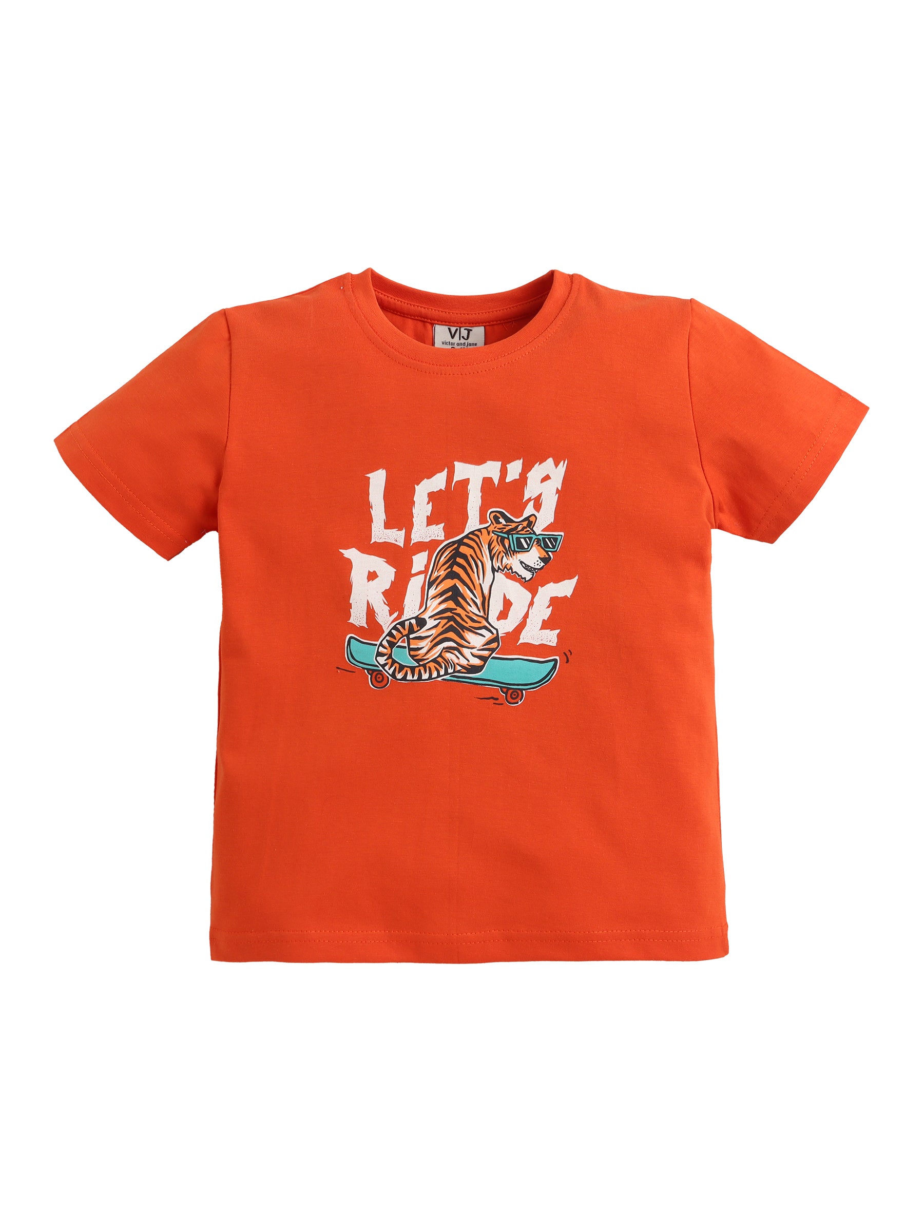 Boys Tiger Skateboard Print Cotton Pajama Set “ T-Shirt & Shorts Nightwear