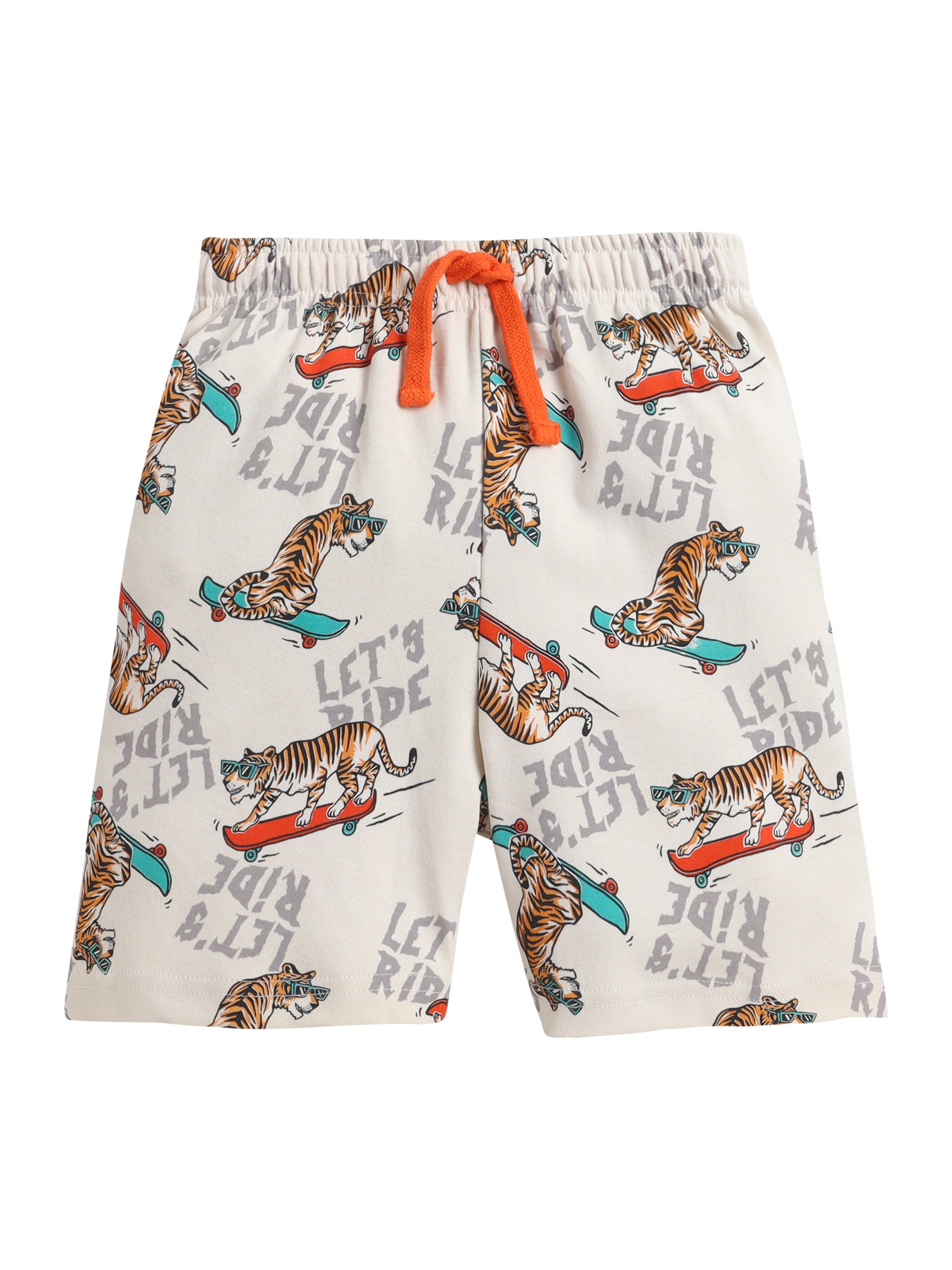 Boys Tiger Skateboard Print Cotton Pajama Set “ T-Shirt & Shorts Nightwear