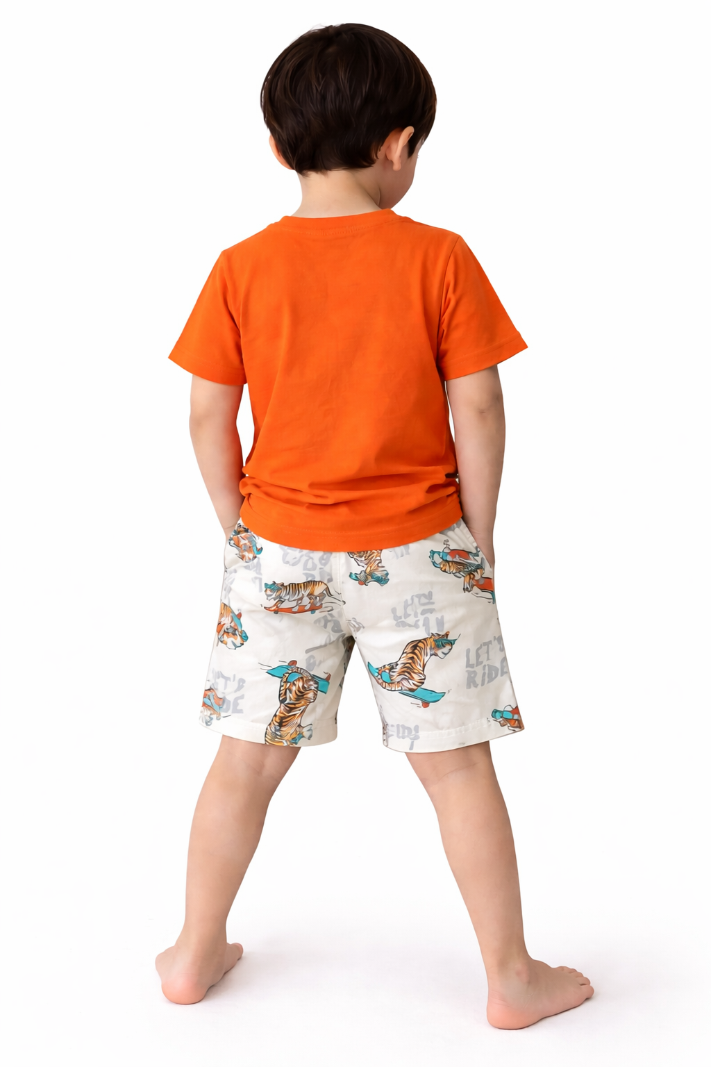 Boys Tiger Skateboard Print Cotton Pajama Set “ T-Shirt & Shorts Nightwear