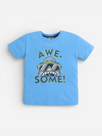 Boys Œawesome” Shark Print Cotton Pajama Set “ T-Shirt & Shorts Nightwear