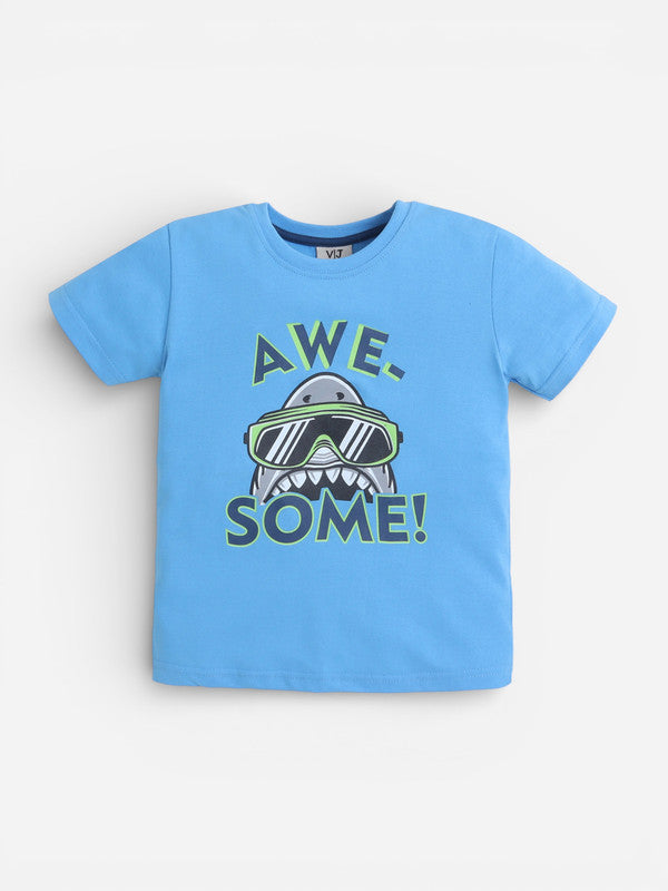 Boys Œawesome” Shark Print Cotton Pajama Set “ T-Shirt & Shorts Nightwear
