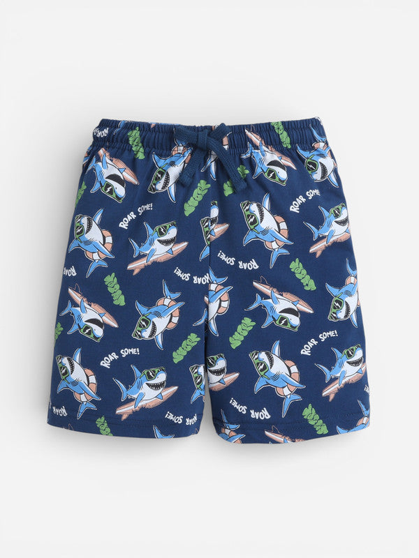 Boys Œawesome” Shark Print Cotton Pajama Set “ T-Shirt & Shorts Nightwear