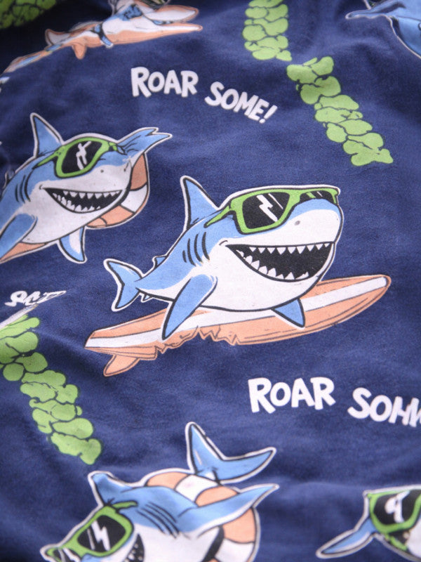 Boys Œawesome” Shark Print Cotton Pajama Set “ T-Shirt & Shorts Nightwear