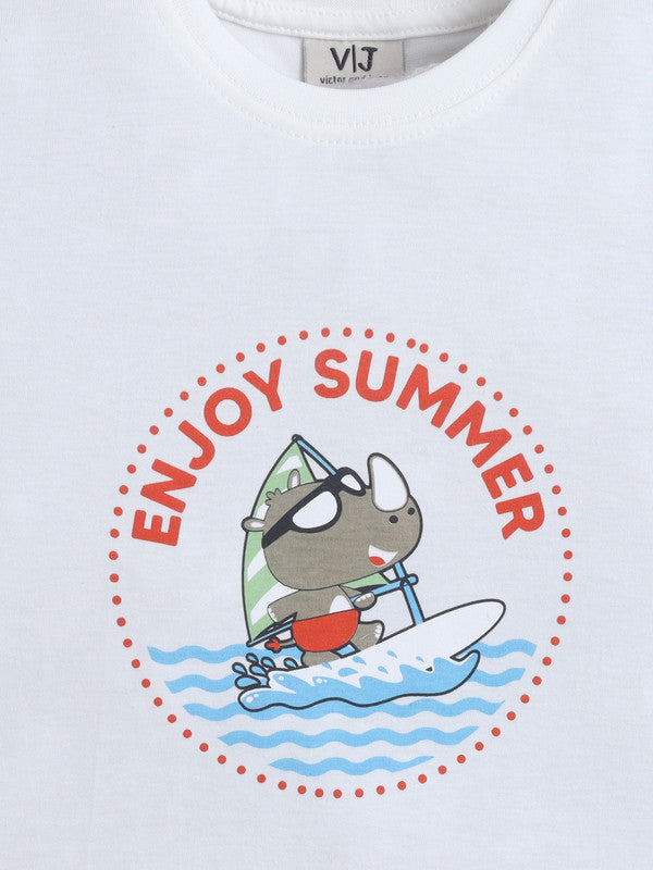 Boys Œenjoy Summer” Print Cotton Pajama Set “ T-Shirt & Shorts Nightwear