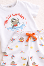 Boys Œenjoy Summer” Print Cotton Pajama Set “ T-Shirt & Shorts Nightwear