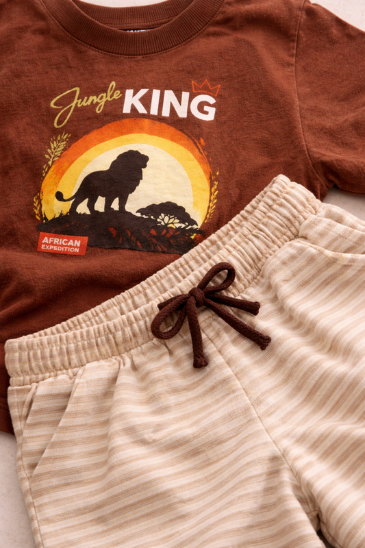 Boys Œking” Graphic Cotton Pajama Set “ T-Shirt & Shorts Nightwear