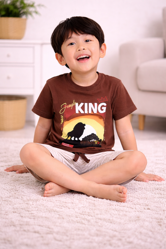 Boys Œking” Graphic Cotton Pajama Set “ T-Shirt & Shorts Nightwear