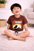 Boys Œking” Graphic Cotton Pajama Set “ T-Shirt & Shorts Nightwear