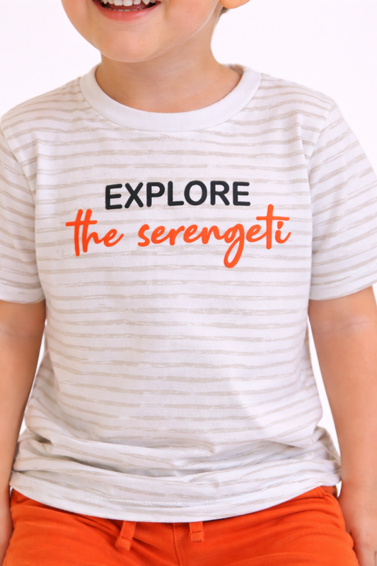 Boys Œexplore The Serengeti” Print Cotton Pajama Set “ T-Shirt & Shorts Nightwear