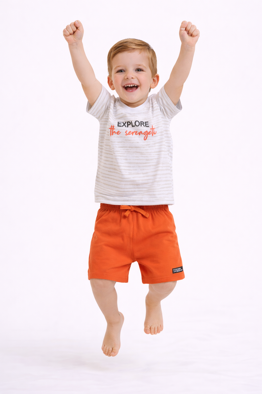 Boys “Explore the Serengeti” Print Cotton Pajama Set – T-Shirt & Shorts Nightwear