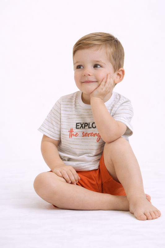 Boys Œexplore The Serengeti” Print Cotton Pajama Set “ T-Shirt & Shorts Nightwear