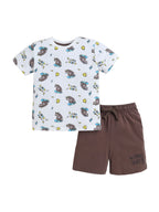 Boys Bear Skate Print Cotton Pajama Set “ T-Shirt & Shorts Nightwear