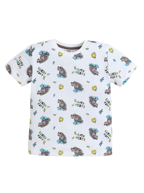 Boys Bear Skate Print Cotton Pajama Set “ T-Shirt & Shorts Nightwear