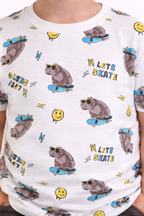 Boys Bear Skate Print Cotton Pajama Set “ T-Shirt & Shorts Nightwear