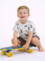 Boys Bear Skate Print Cotton Pajama Set “ T-Shirt & Shorts Nightwear