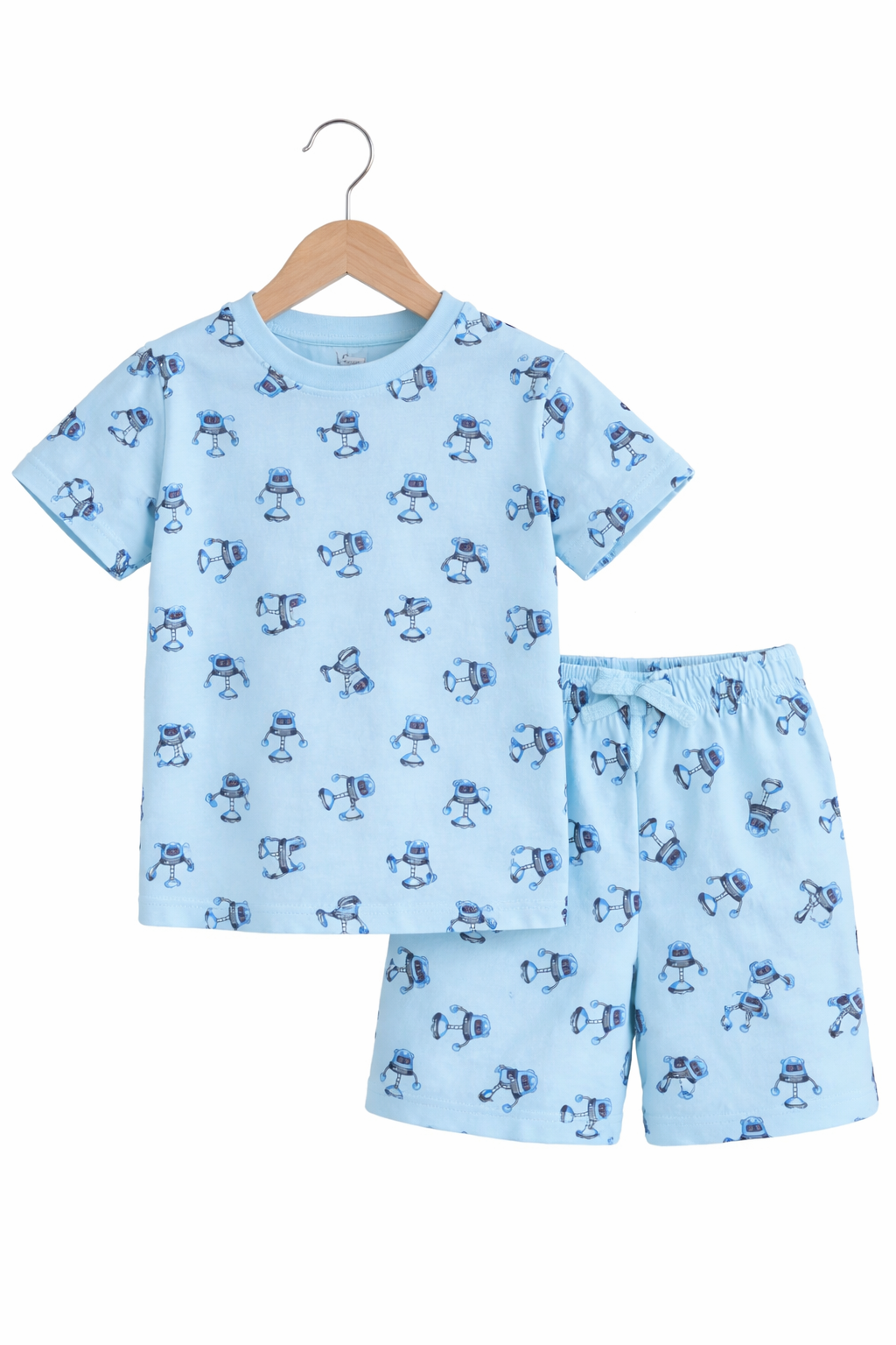 Boys Robot Print Cotton Pajama Set “ T-Shirt & Shorts Nightwear