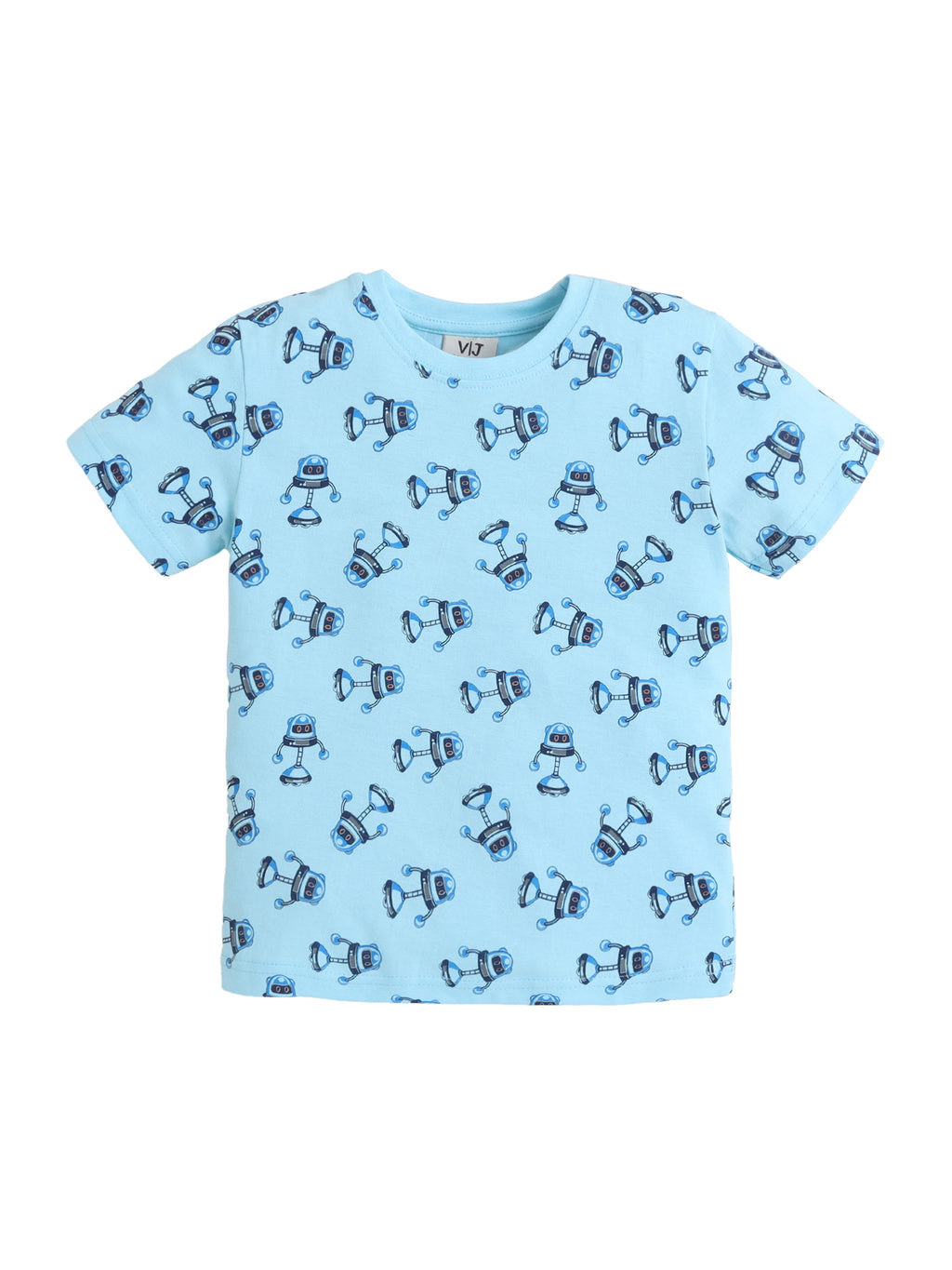 Boys Robot Print Cotton Pajama Set “ T-Shirt & Shorts Nightwear