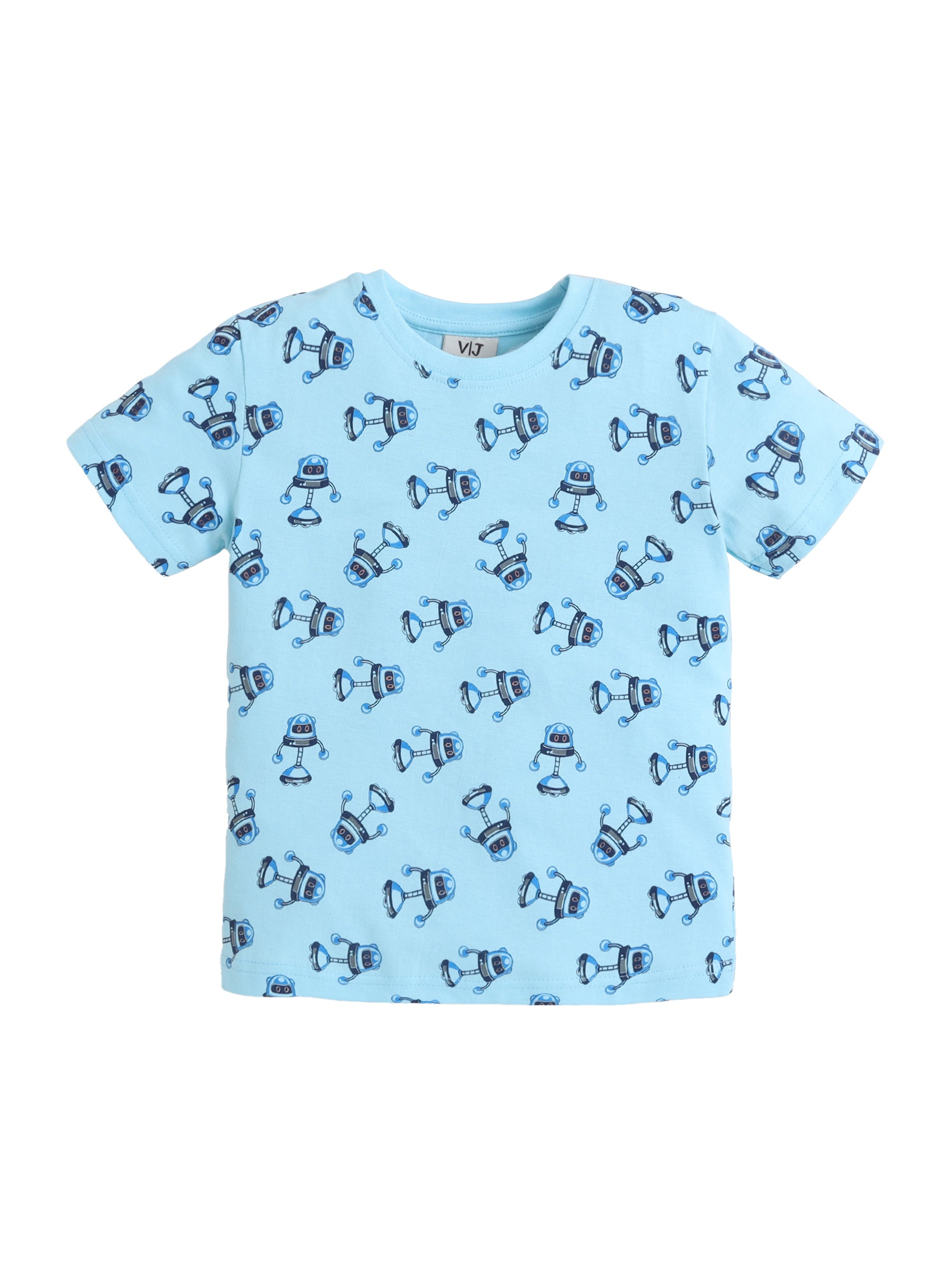 Boys Robot Print Cotton Pajama Set “ T-Shirt & Shorts Nightwear