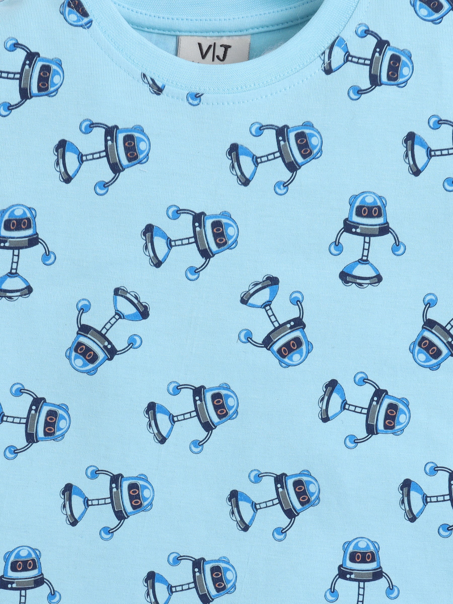 Boys Robot Print Cotton Pajama Set “ T-Shirt & Shorts Nightwear