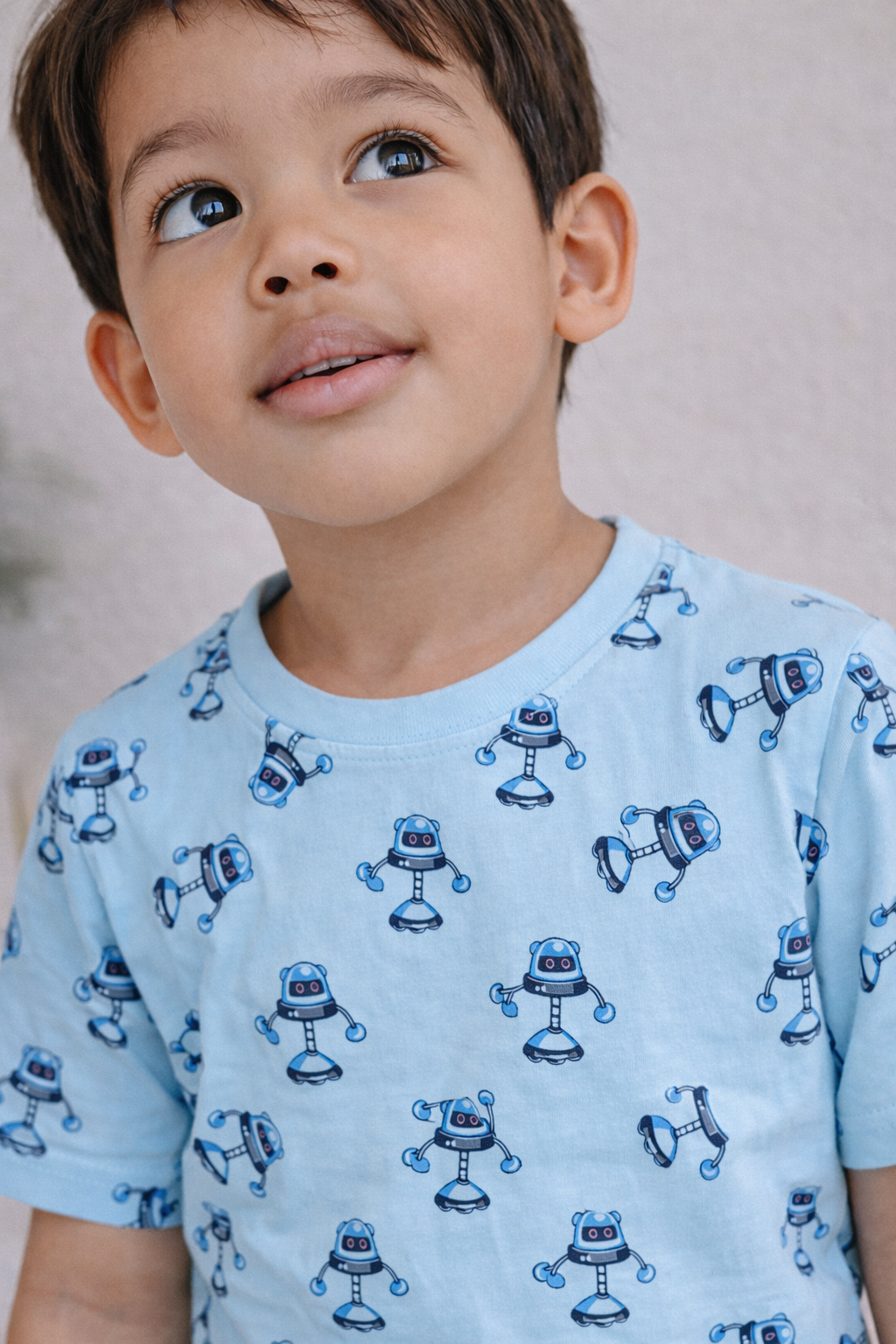 Boys Robot Print Cotton Pajama Set “ T-Shirt & Shorts Nightwear
