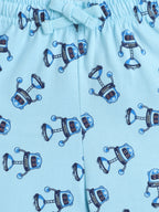 Boys Robot Print Cotton Pajama Set “ T-Shirt & Shorts Nightwear