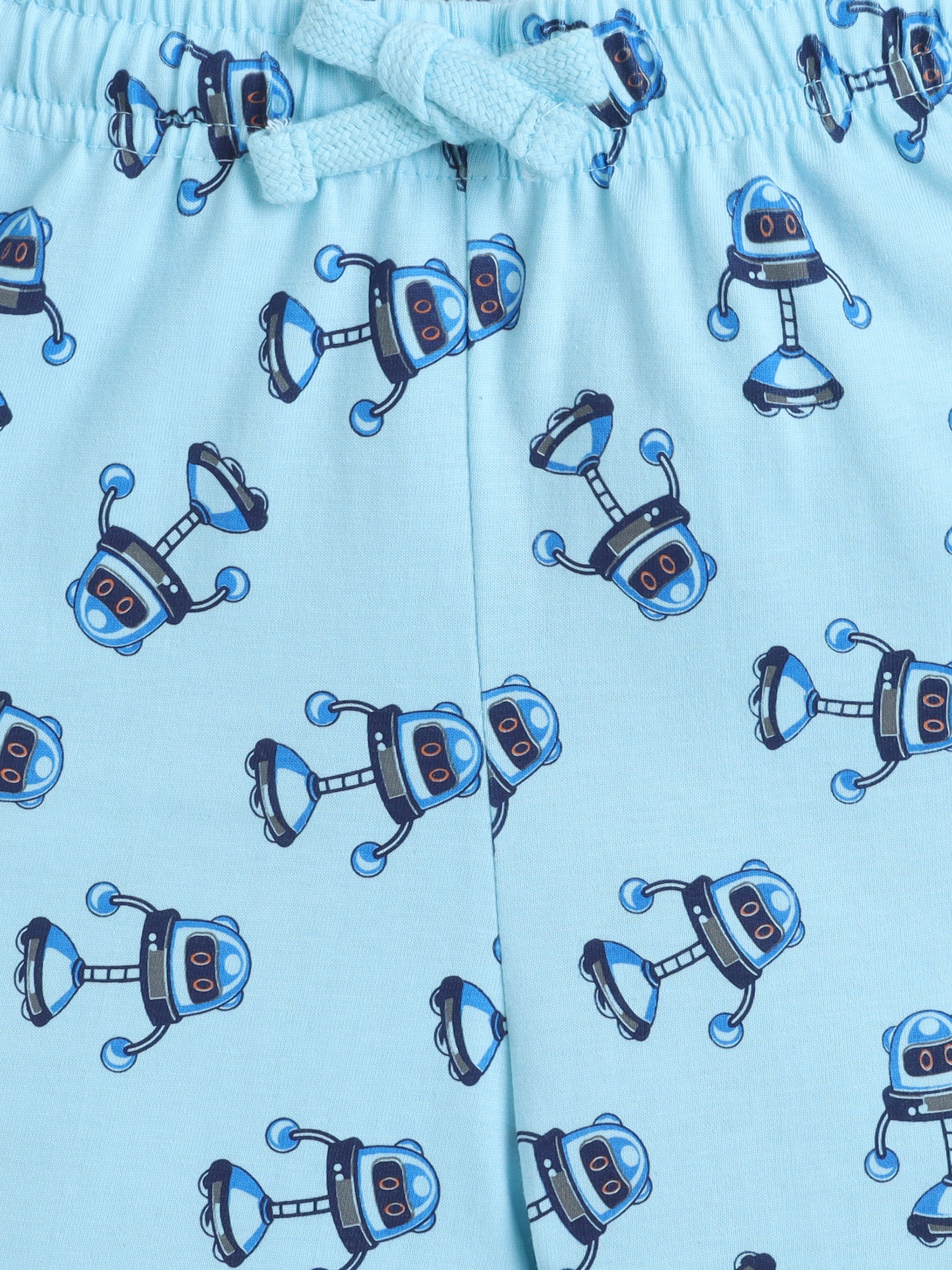 Boys Robot Print Cotton Pajama Set “ T-Shirt & Shorts Nightwear
