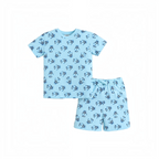 victor and jane boys light blue cotton t-shirt and shorts set featuring a playful dark blue robot print pattern