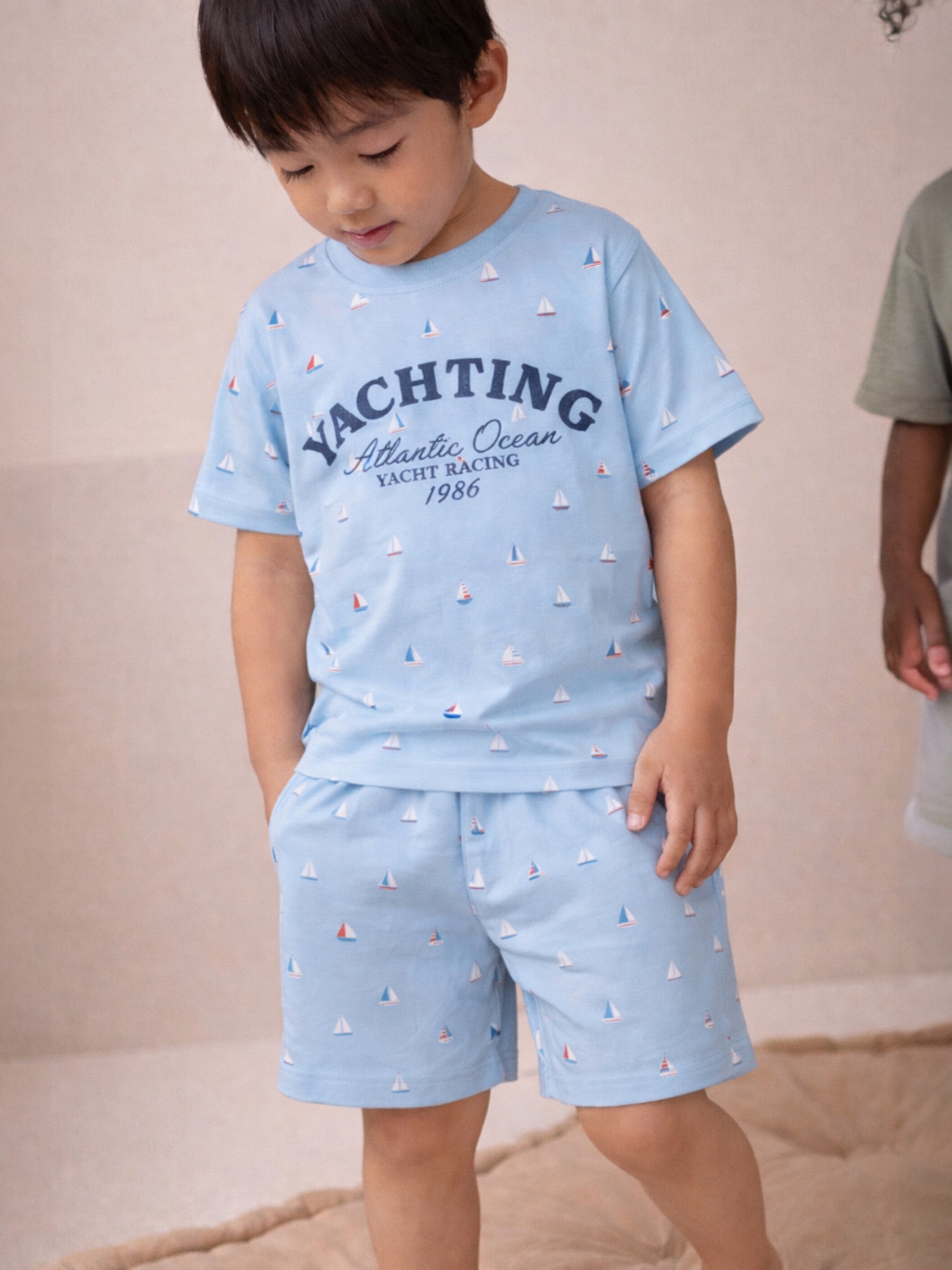Boys Yachting Print Cotton Pajama Set “ T-Shirt & Shorts Nightwear