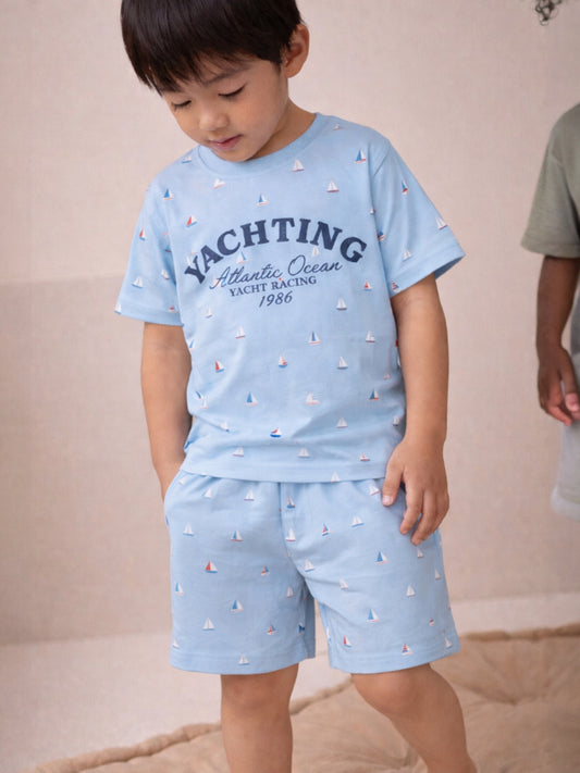 Boys Yachting Print Cotton Pajama Set – T-Shirt & Shorts Nightwear
