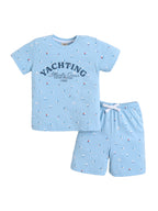 Boys Yachting Print Cotton Pajama Set “ T-Shirt & Shorts Nightwear