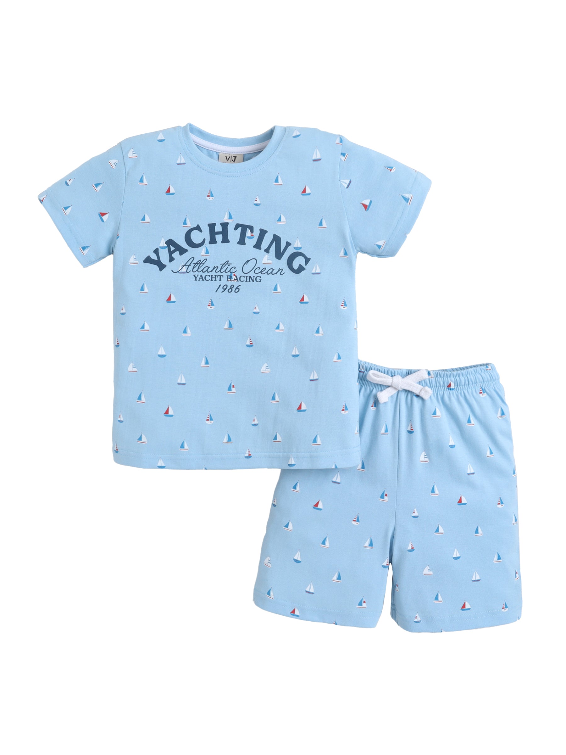 Boys Yachting Print Cotton Pajama Set “ T-Shirt & Shorts Nightwear