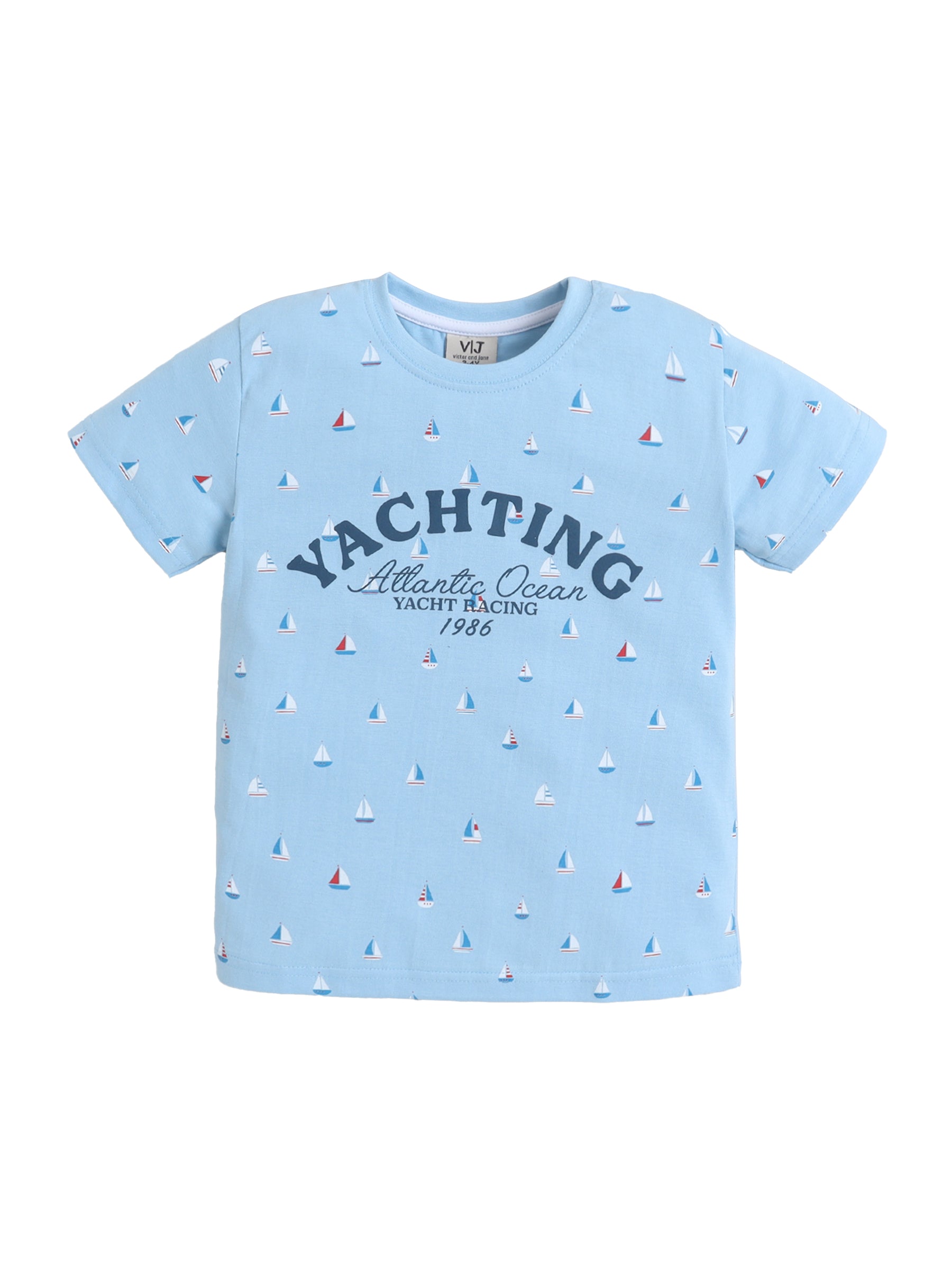 Boys Yachting Print Cotton Pajama Set “ T-Shirt & Shorts Nightwear