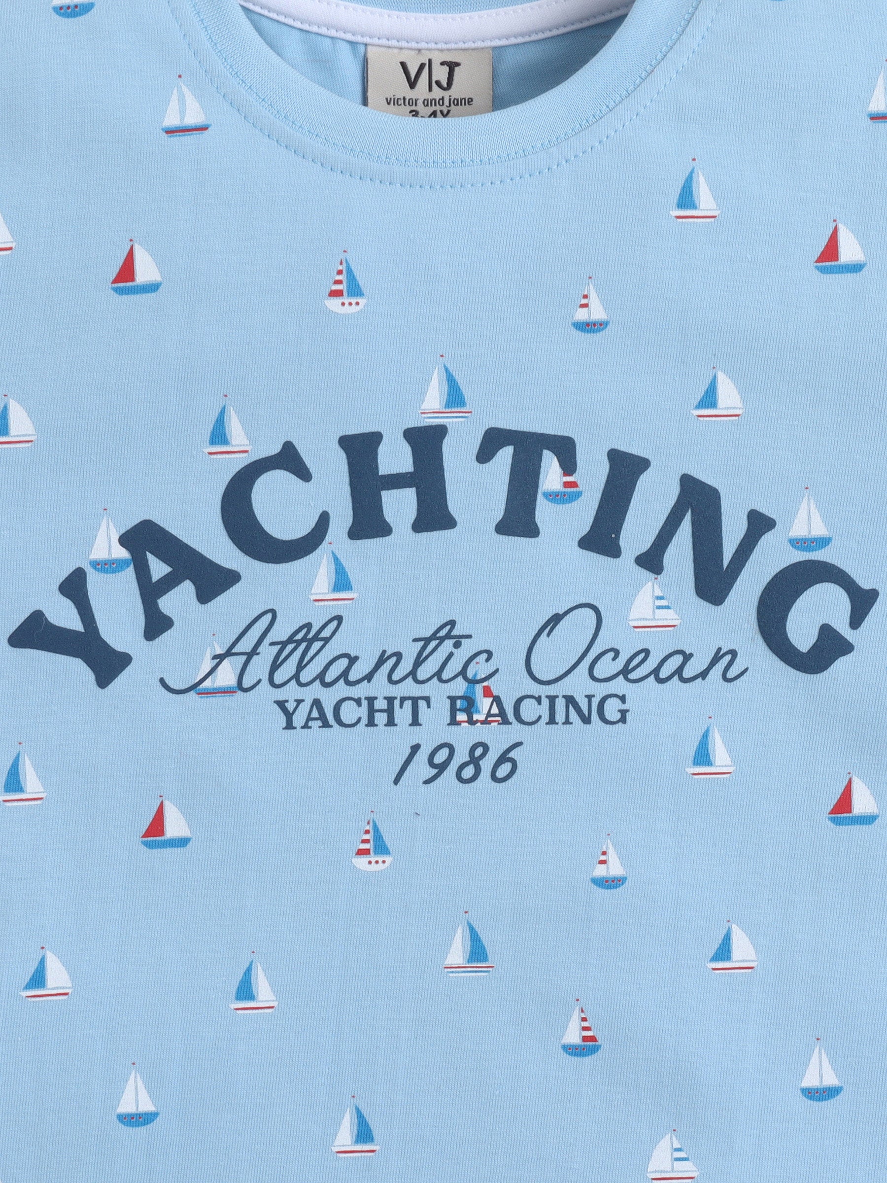 Boys Yachting Print Cotton Pajama Set “ T-Shirt & Shorts Nightwear