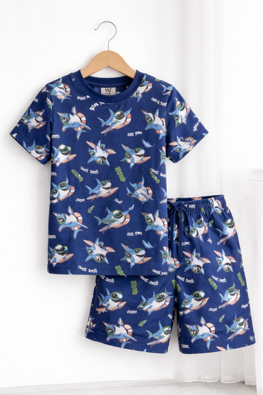 Boys’ Pajama Set “ Shark Print Cotton Nightwear (2-Piece Set)