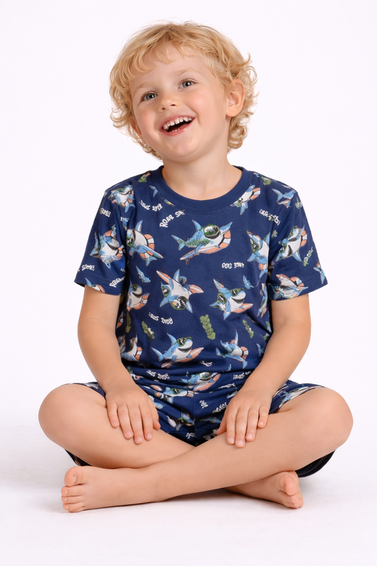 Boys’ Pajama Set – Shark Print Cotton Nightwear (2-Piece Set)