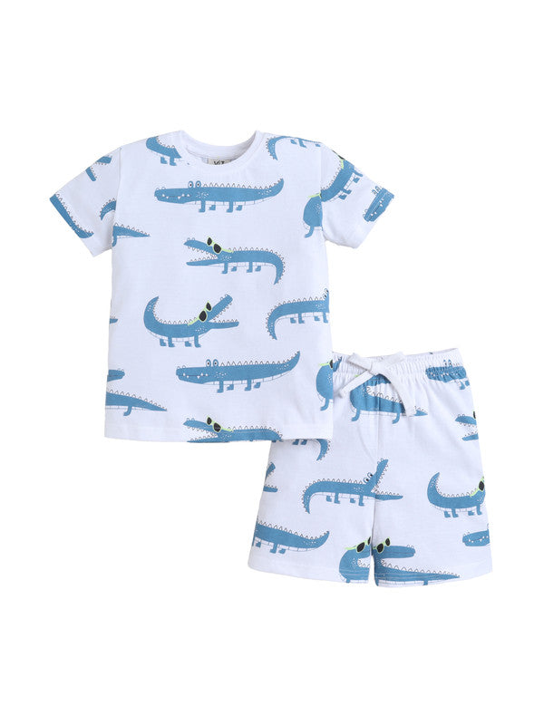 Boys Crocodile Print Cotton Pajama Set “ T-Shirt & Shorts Nightwear