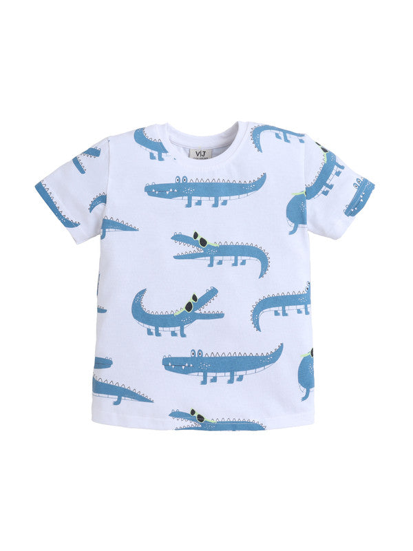 Boys Crocodile Print Cotton Pajama Set “ T-Shirt & Shorts Nightwear