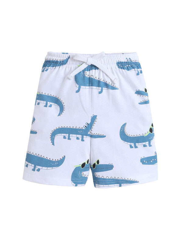 Boys Crocodile Print Cotton Pajama Set “ T-Shirt & Shorts Nightwear