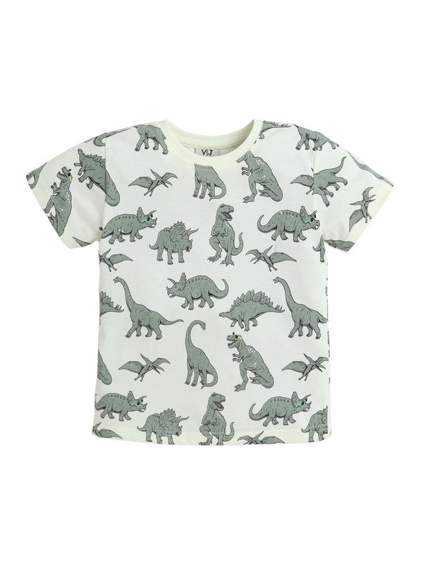 Boys Dinosaur Print Cotton Pajama Set “ T-Shirt & Shorts Nightwear