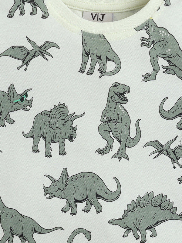 Boys Dinosaur Print Cotton Pajama Set “ T-Shirt & Shorts Nightwear