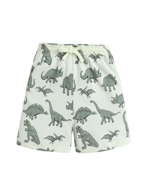 Boys Dinosaur Print Cotton Pajama Set “ T-Shirt & Shorts Nightwear