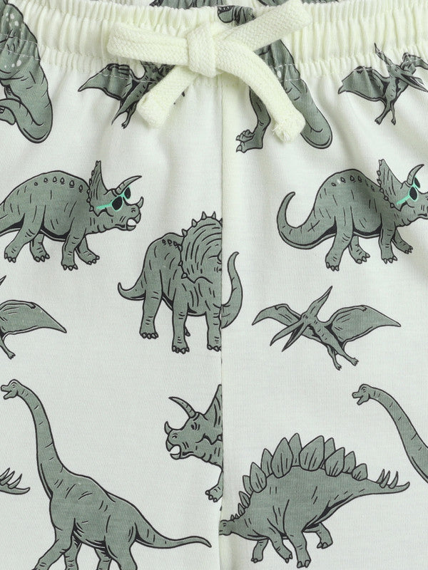 Boys Dinosaur Print Cotton Pajama Set “ T-Shirt & Shorts Nightwear