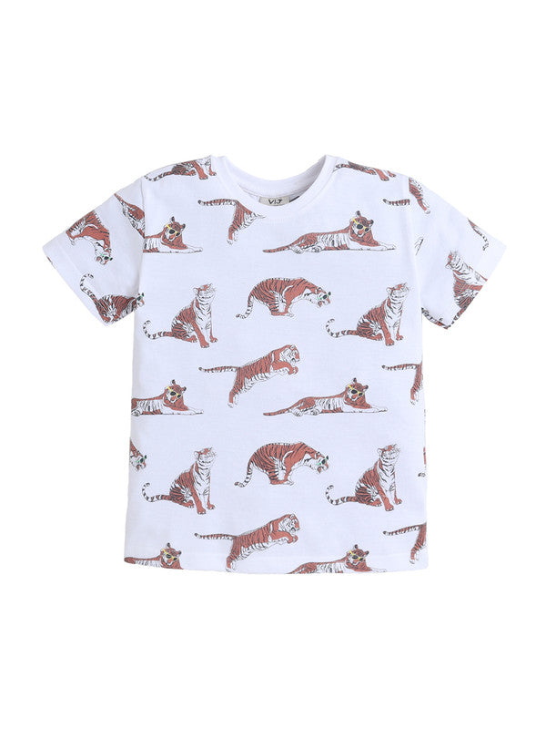 Boys Tiger Print Cotton Pajama Set “ T-Shirt & Shorts Nightwear