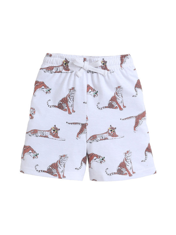 Boys Tiger Print Cotton Pajama Set “ T-Shirt & Shorts Nightwear