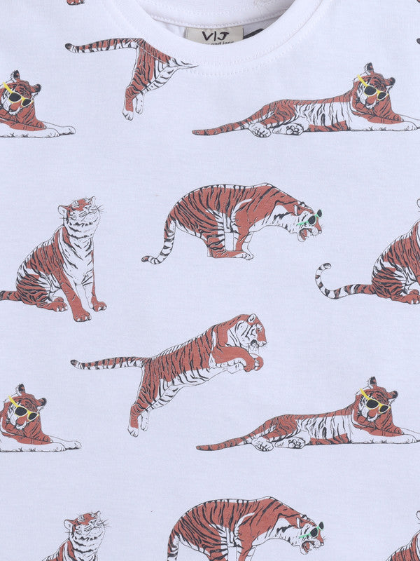 Boys Tiger Print Cotton Pajama Set “ T-Shirt & Shorts Nightwear