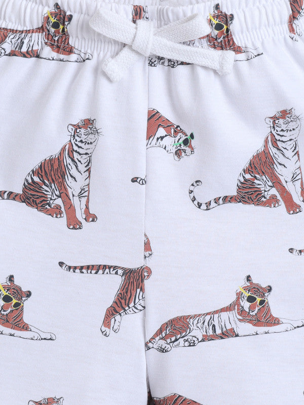 Boys Tiger Print Cotton Pajama Set “ T-Shirt & Shorts Nightwear